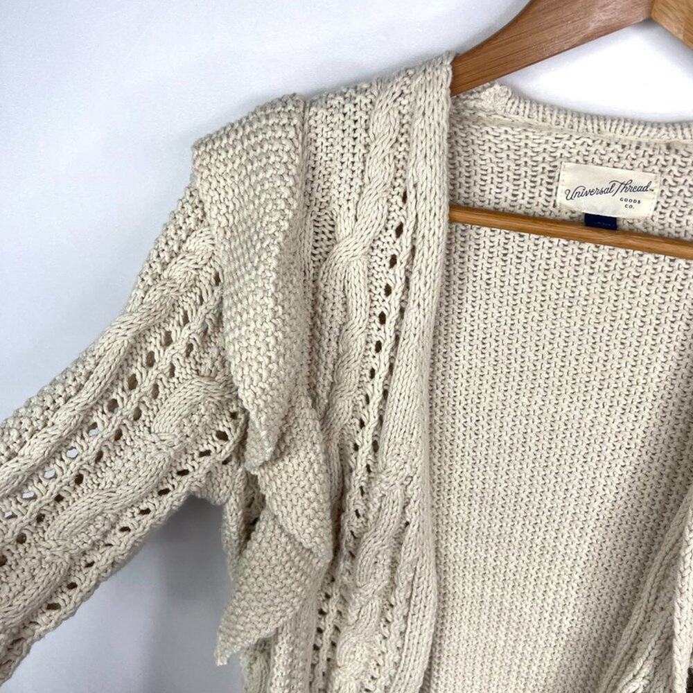 Universal Thread Cream Chunky Knit Open Front Ruffle Cardigan XS - Picture 3 of 11